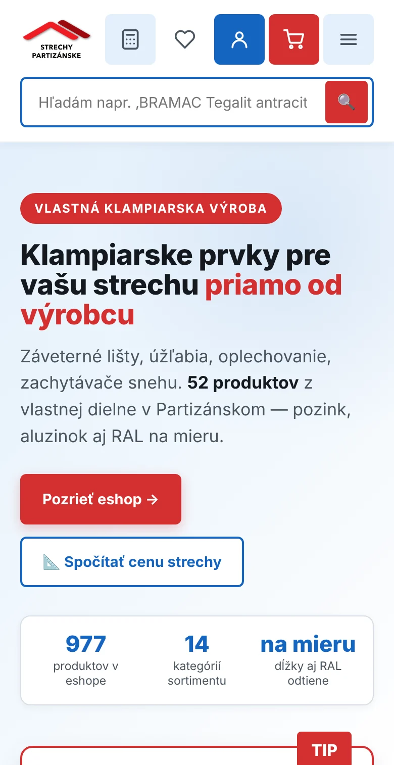 Náhľad eshopu Strechy Partizánske v mobile